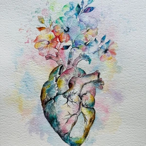 Blooming Heart - anatomical heart with flowers